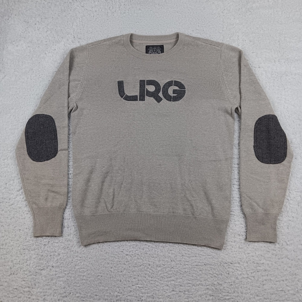 LRG Sweater Crewneck Mens L Gray Elbow Patches Logo Streetwear